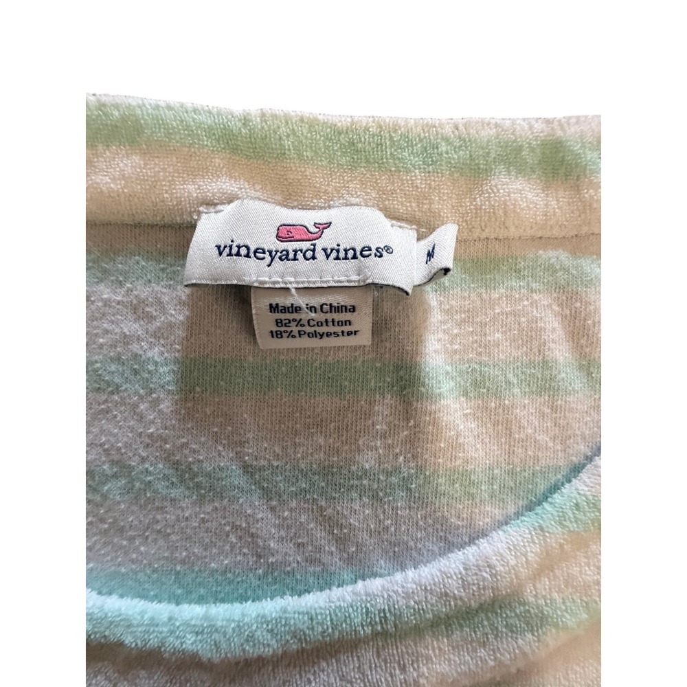Vineyard Vines Terry Cloth Striped Top Mint Green White Tassel Hem Pullover M - Picture 6 of 9